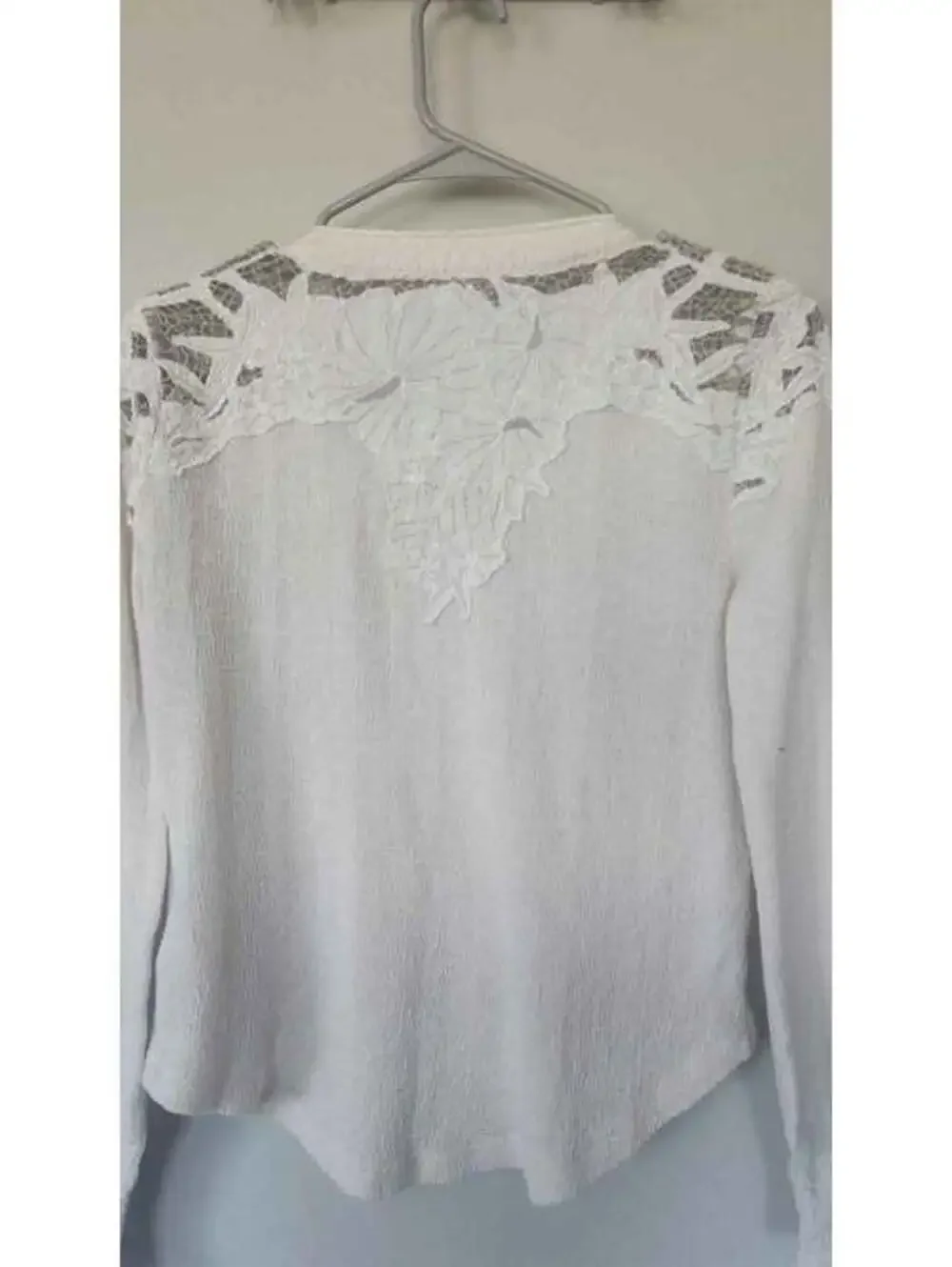 Free People Natural Lace Henley Top with Open Work and Fine Crochet